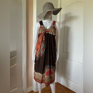 Jackpot Brown Sleeveless V-Neck Midi Sundress